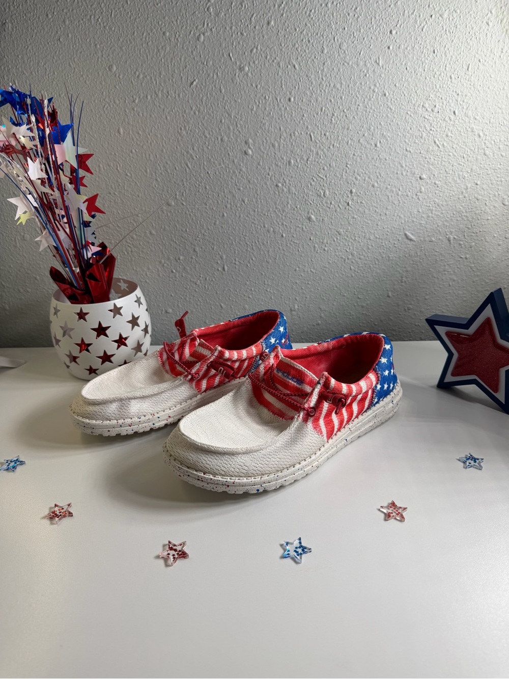 Hey Dude Women's Slip-On Flats - Red, White & Blue Flag Print